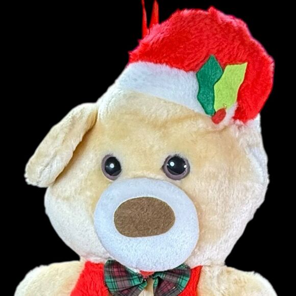 Santa's Best Rennoc Teddy Bear Christmas Plush Stocking Light Brown Overalls 20" - Picture 2 of 9